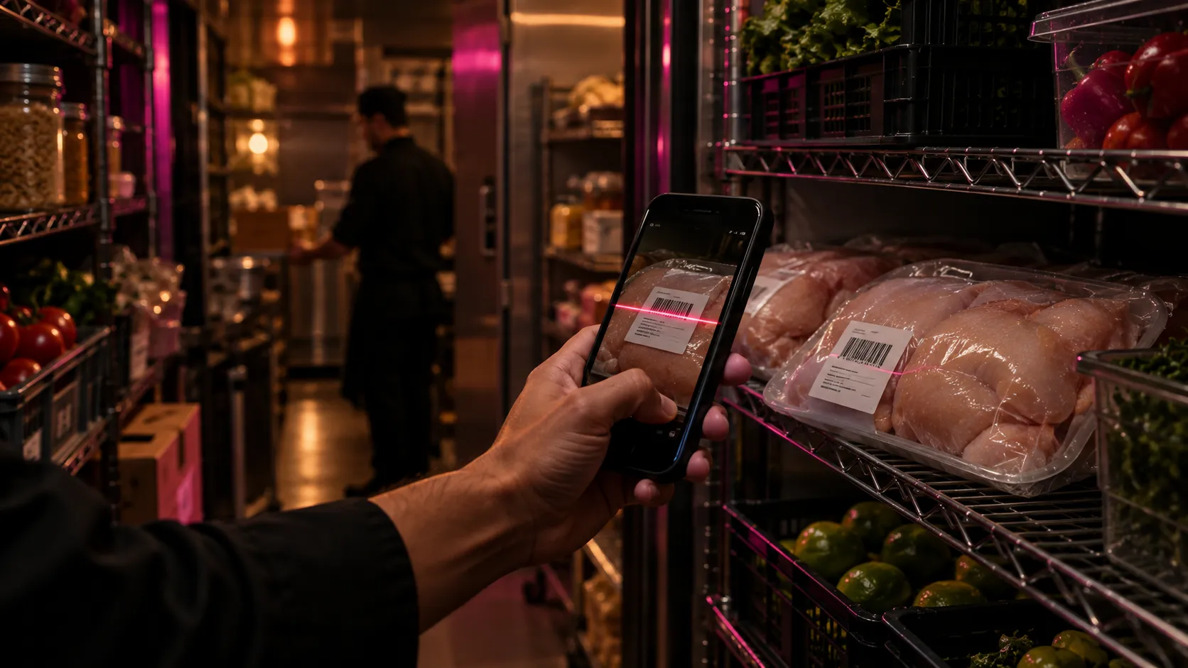 Conteo de inventario desde un celular escaneando productos en almacén