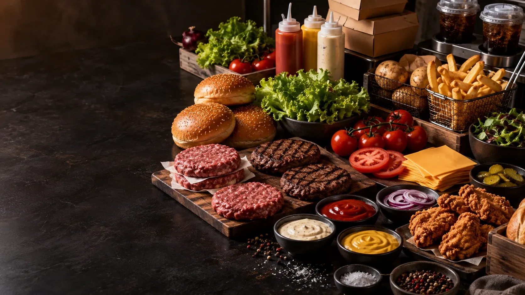 Insumos de restaurante fast food para inventario y recetas