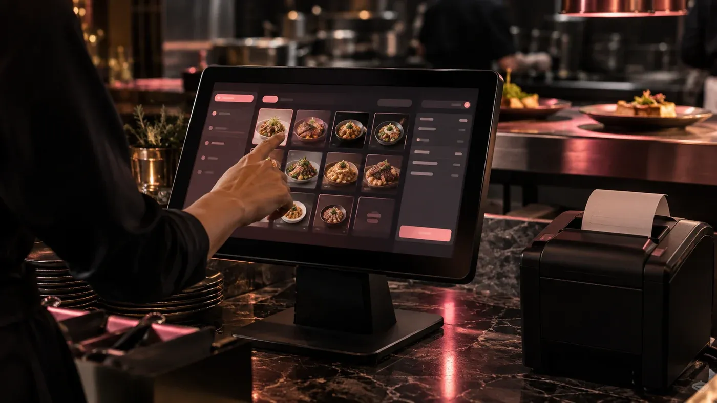 Pantalla táctil POS usada en un restaurante