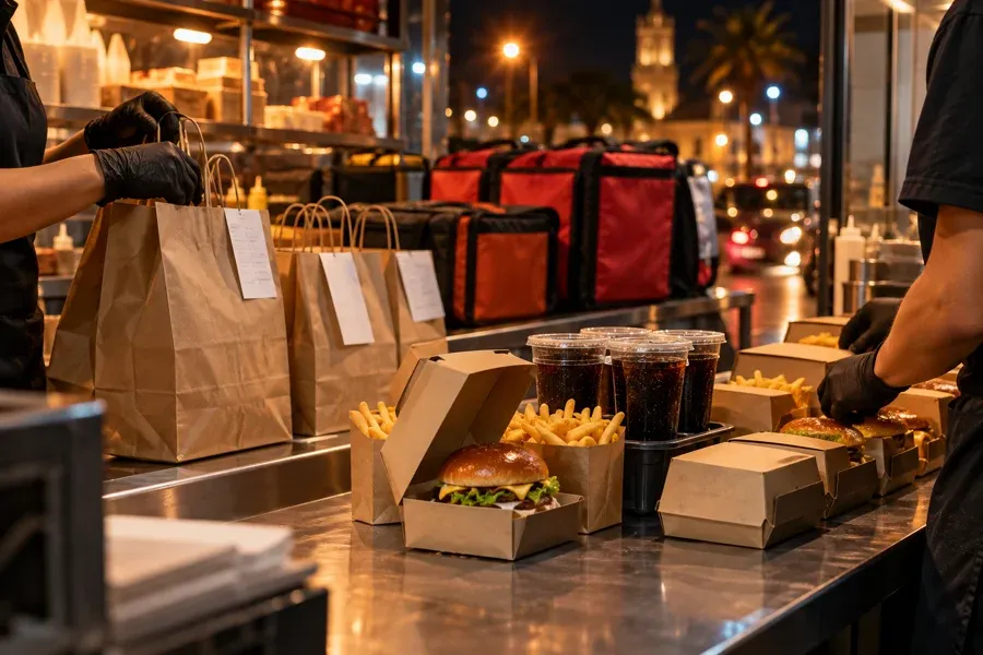 Zona de recojo y delivery de fast food en Chiclayo con combos empacados